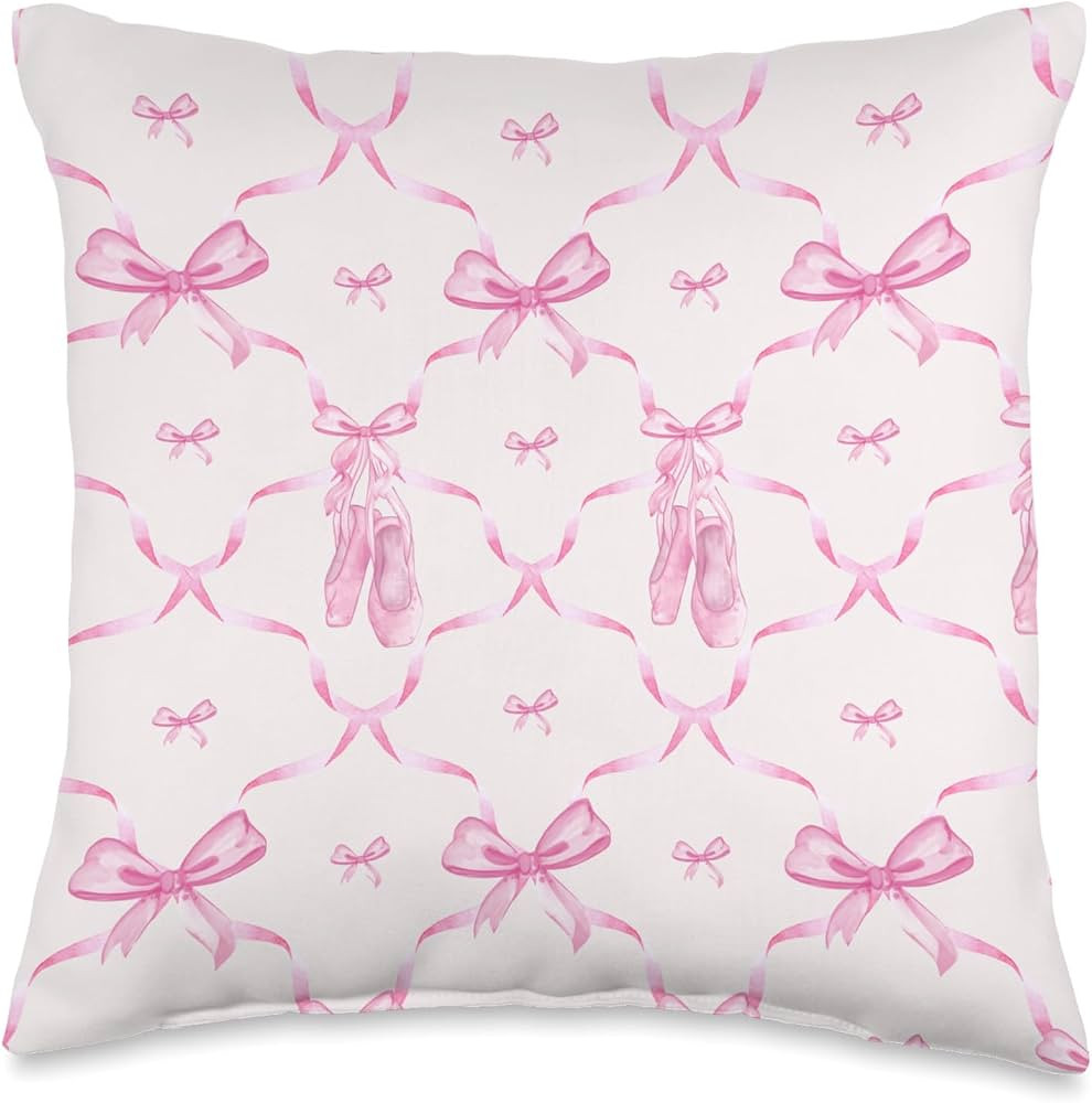 Aesthetic Pattern Co Aesthetic Pink Ribbons, Bows and Watercolor Ballet Shoes Throw Pillow, 16x16... | Amazon (US)