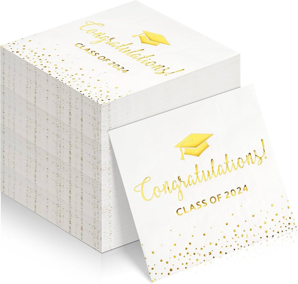 100Pcs Class of 2024 Graduation Napkins, Disposable Congratulation Grad Paper Cocktail Napkins Sq... | Amazon (US)