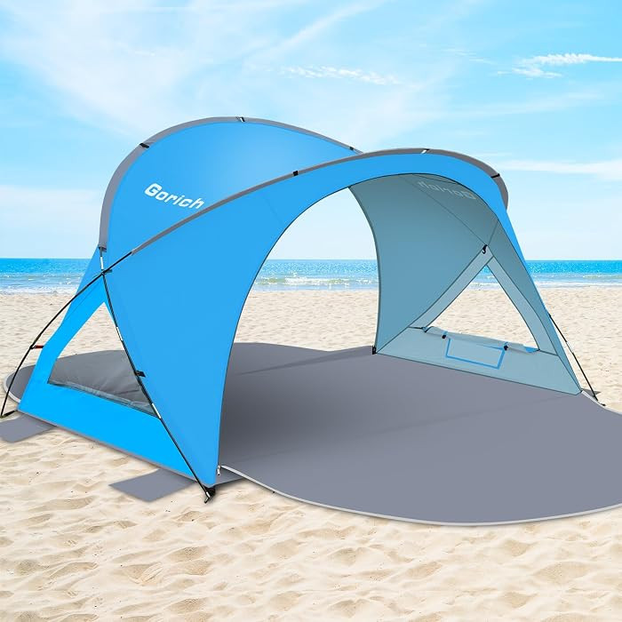 Gorich Beach Tent Sun Shelter with UPF50+ UV Protection for 1-2/3/4-5/6-7 Person, Lightweight & Portable Beach Shade Canopy with 2 Zippered Doors, Easy Setup Family Beach Umbrella | Amazon (US)