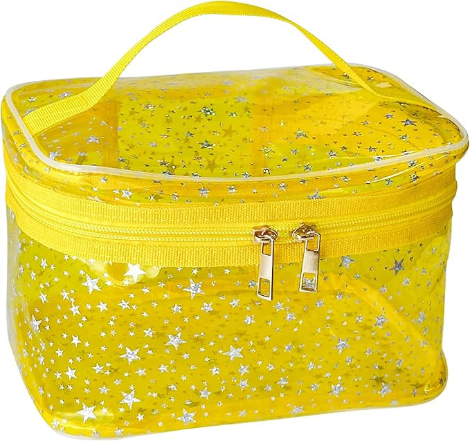Star Print Yellow PVC Makeup Bag with Handle - 8.66 * 5.51 * 5.51 inch,Clear Storage Bag Toiletry... | Amazon (US)