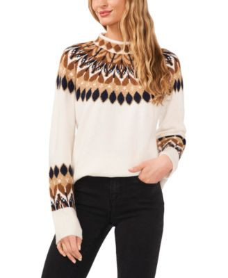 CeCe Women's Fair Isle Long Sleeve Mock Neck Sweater - Macy's | Macy's