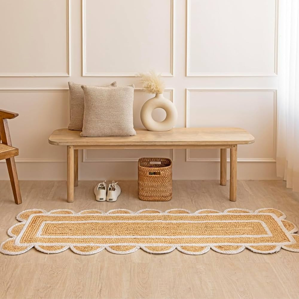 HOMEMONDE Scalloped Jute Runner Rug 2 x 6 ft - Natural Fiber Scallop Rug Rustic Vintage Braided H... | Amazon (US)