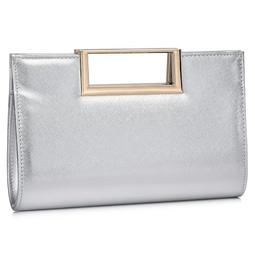 Evening Clutch Purses for Women Formal Party Clutch Bags Cocktail Prom Fashion PU Leather Shoulder Handbags (BO62 Silver) | Amazon (US)