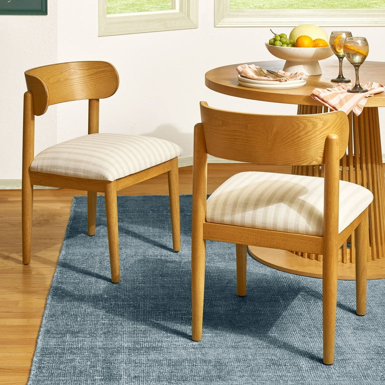 Beautiful Drew Dining Room Chair by Drew Barrymore, Warm Honey Finish with Striped Fabric, 2 Pack | Walmart (US)