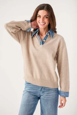 Olivaceous Emely Contrast Polo Sweater | Social Threads