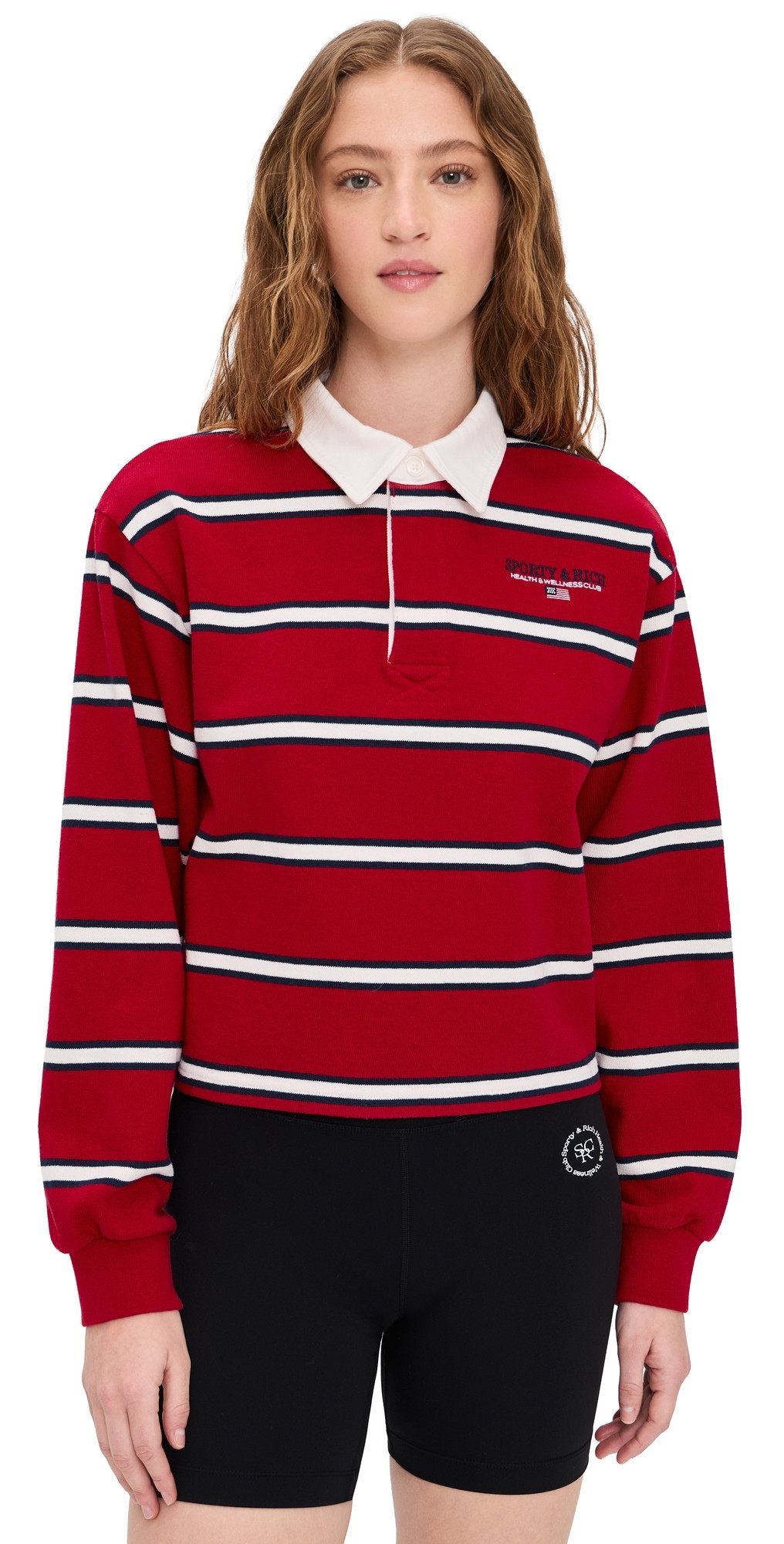 Sporty & Rich S & R Nautical Rugby Polo Ruby/Dark Navy/White M | Shopbop