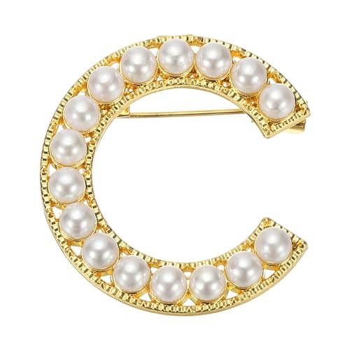 PATIKIL Pearl Letter Brooch Pins for Women, Gold Plated Pearl Broach Initial Alphabet C Letter Lapel Badges Pin for Men Girl Wife Suits Clothes Dress Bouquet Coat, Gold Tone | Amazon (US)