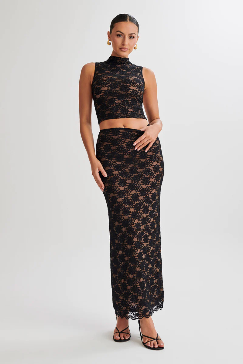 Elska Lace Maxi Skirt - Black | MESHKI US
