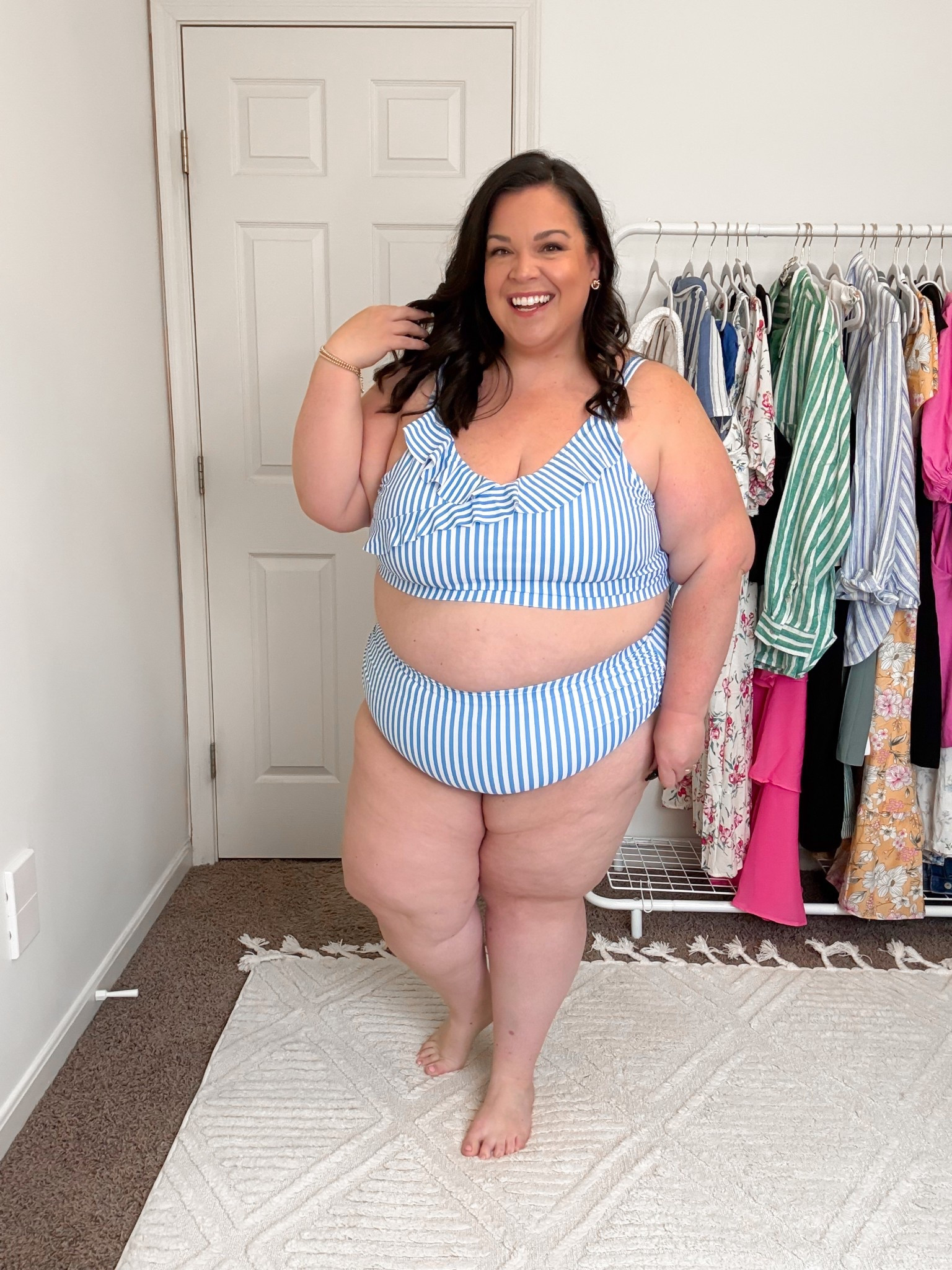 Amazon two piece plus size swim suit 🫶🏻 I love the vertical blue and white stripes on this suit. It fits tts, wearing a 24

#LTKPlusSize #LTKStyleTip #LTKSwim
