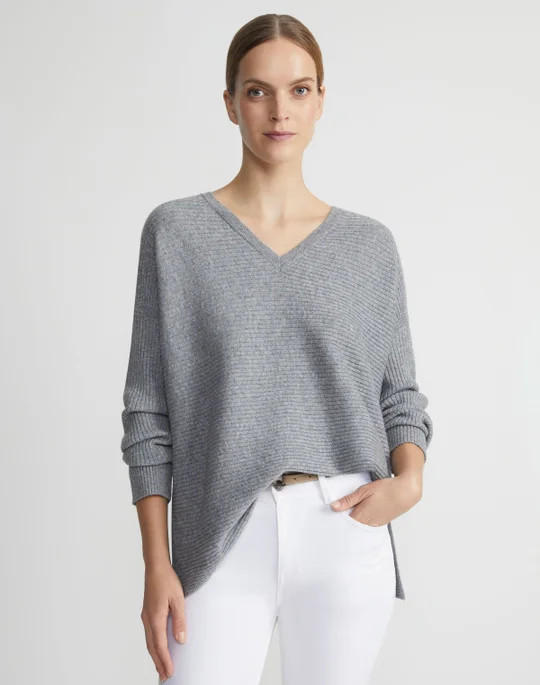 Wool-Cashmere Ribbed V-Neck Sweater | Lafayette 148 NY