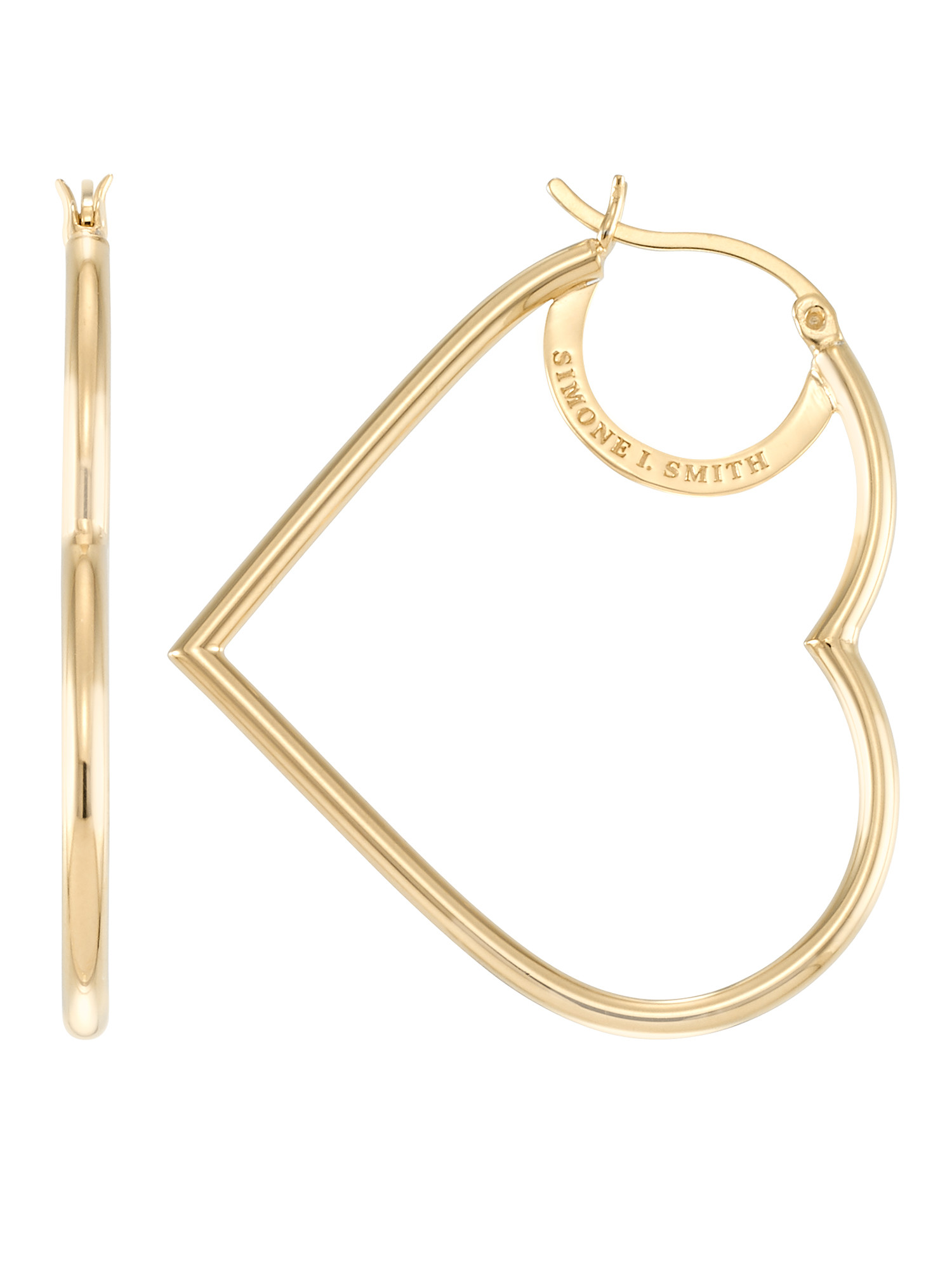 Simone I. Smith Sterling Silver Gold Tone High Polished Floating Heart Hoop Earrings - Walmart.co... | Walmart (US)