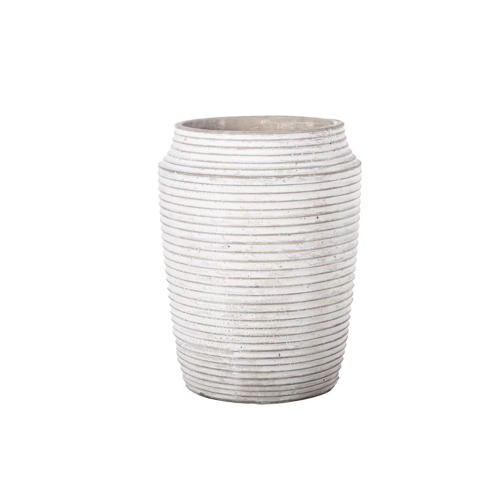 Urban Cement Round Pot with Embossed Stripe Pattern Design Body and Tapered Bottom Washed Concret... | Walmart (US)
