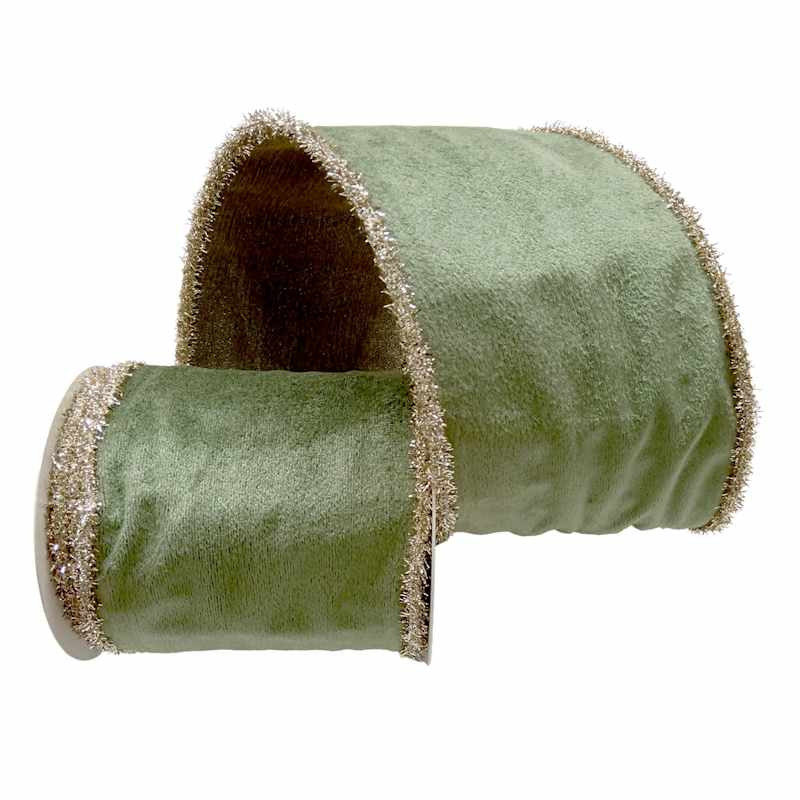 5-Yard Green Velvet Ribbon, 4", Polyester, sold by At Home | At Home
