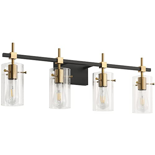 SOLFART Farmhouse Bronze Bathroom Vanity Lights fixtures Over Mirror Vintage Bathroom Lighting Wall Sconce with Glass Shade 4 Lights | Amazon (US)