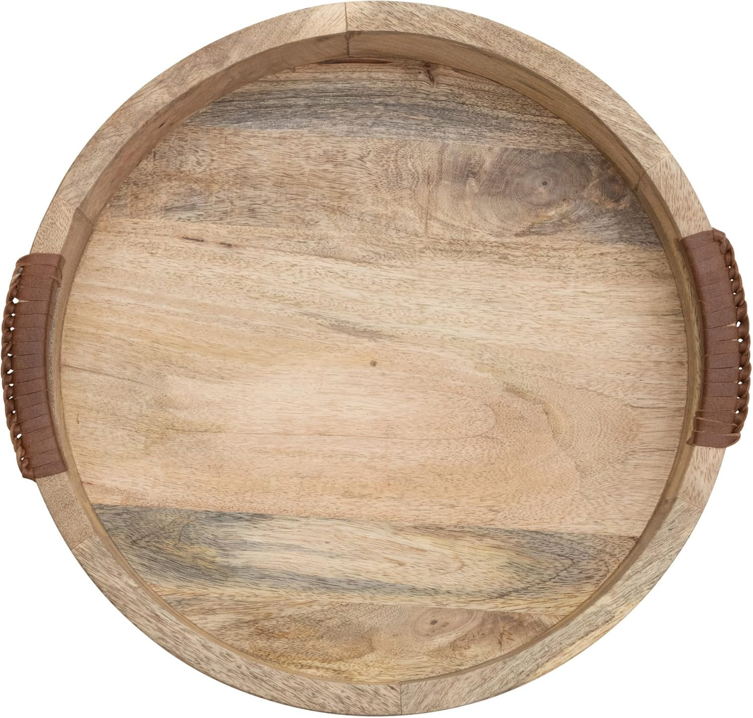 Creative Co-Op Mango Wood Tray with Leather Wrapped Handles, Natural Serveware, 16" L x 16" W x 3... | Amazon (US)