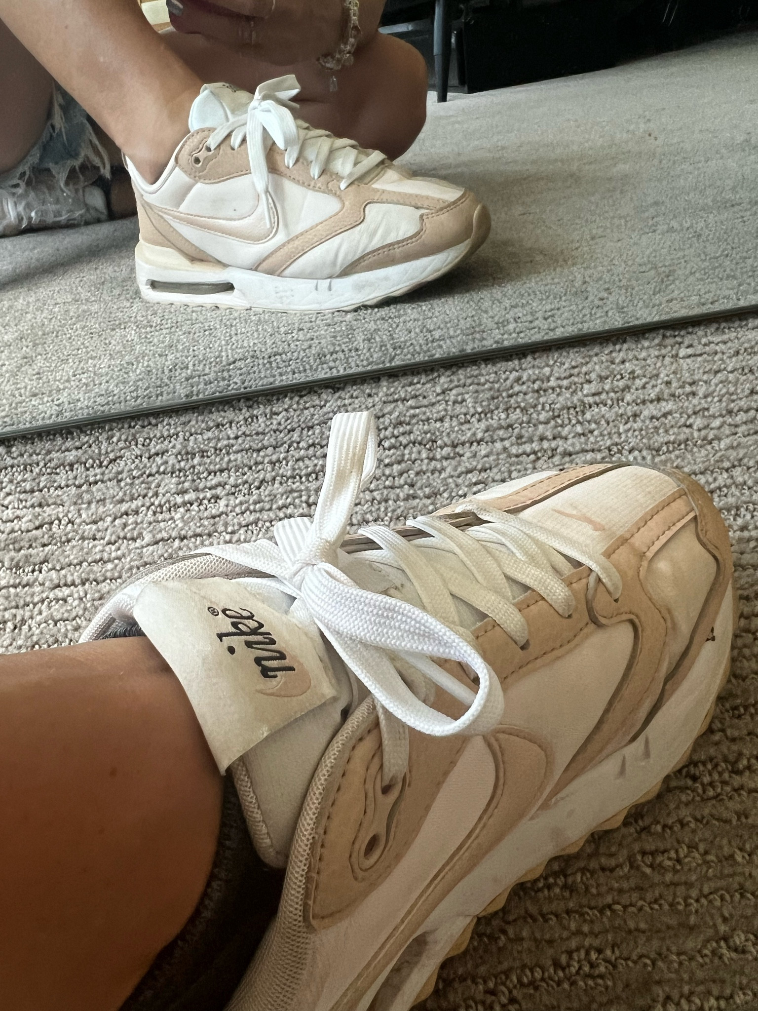 My everyday fave Nikes. These are my go-to lifting and bumming around kicks right now. Perfect neutral rose gold color. (On sale right now!) 