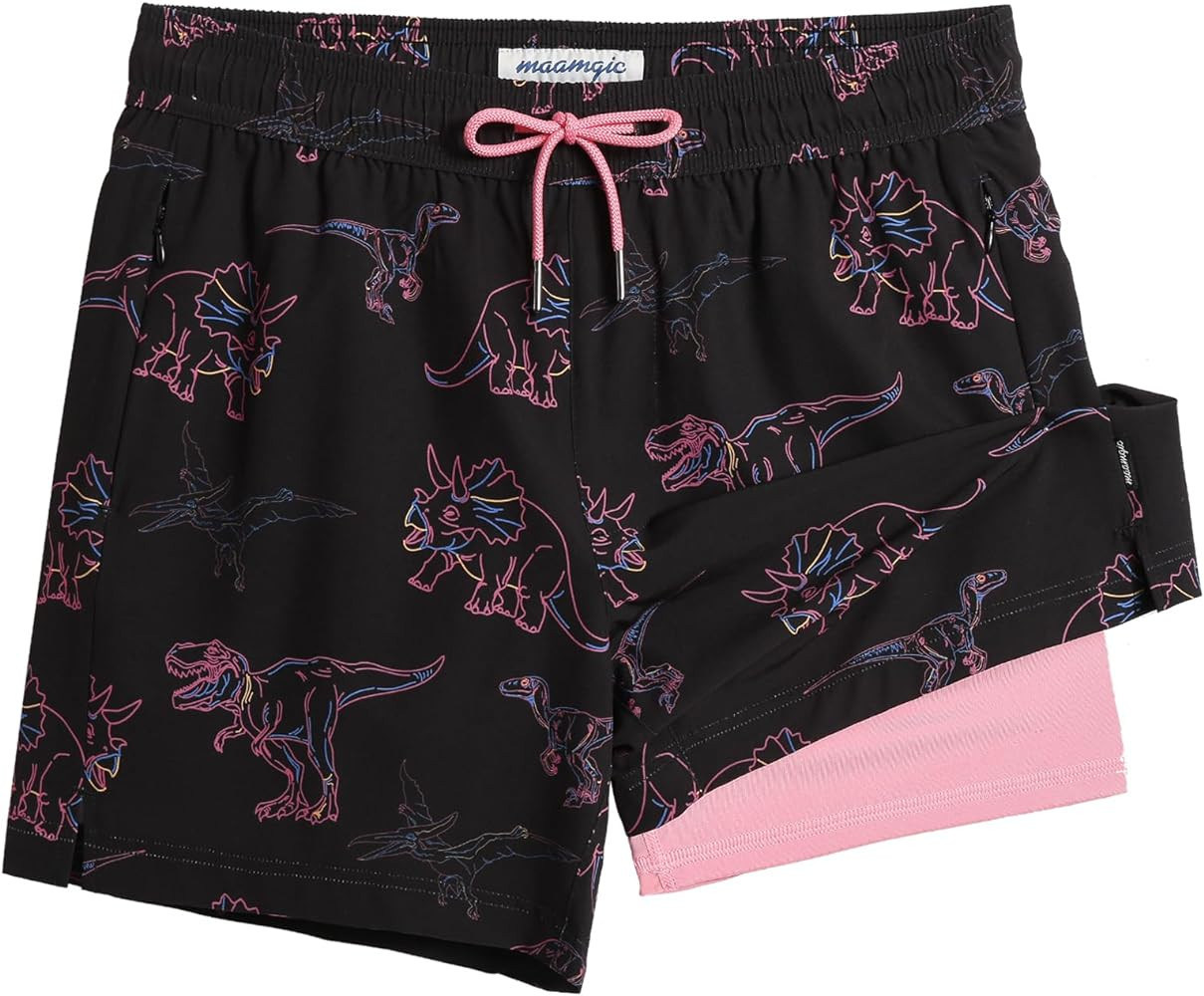 maamgic Mens Swim Trunks with Compression Liner 5" Stretch Beach Shorts Quick Dry with Zipper Poc... | Amazon (US)