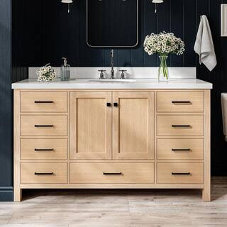 ARIEL Cambridge 60 in. W x 22 in. D x 36 in. H Single Sink Bath Vanity in Oak with Pure White Qua... | The Home Depot