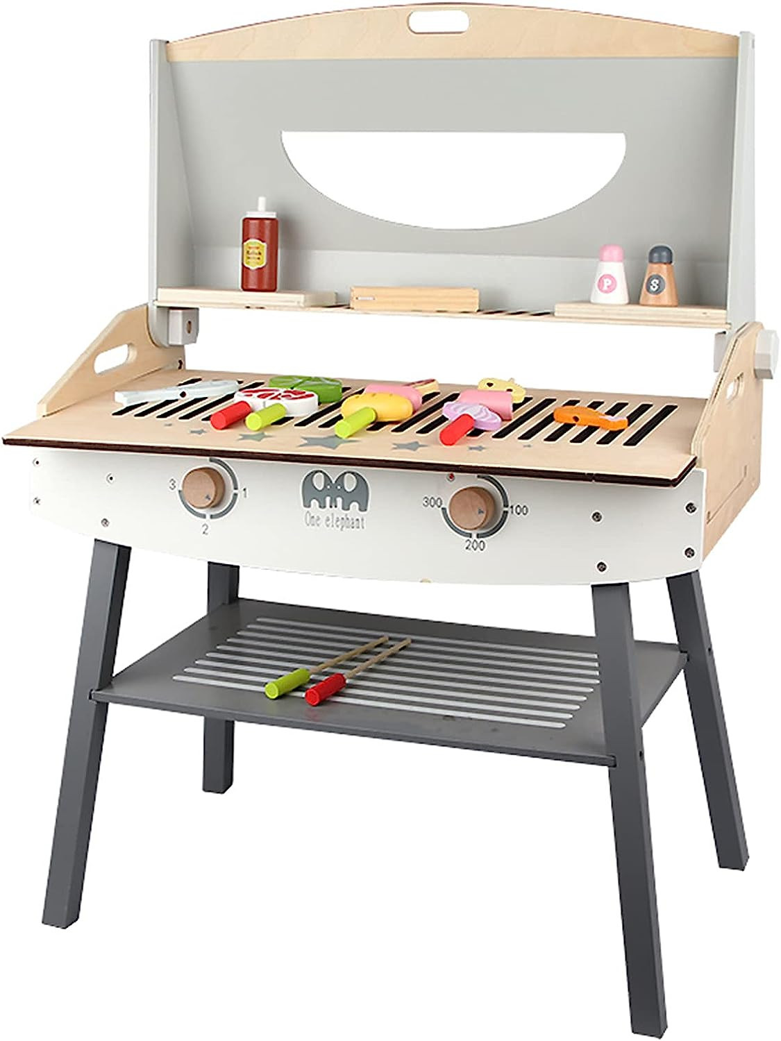 KIDS TOYLAND Wooden Pretend Barbecue Grill Play Set, Play Kitchen Set Cooking Gift for Girls and ... | Amazon (US)