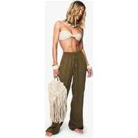 Womens Crinkle Wide Leg Beach Pants - Green - M | boohoo (US & Canada)