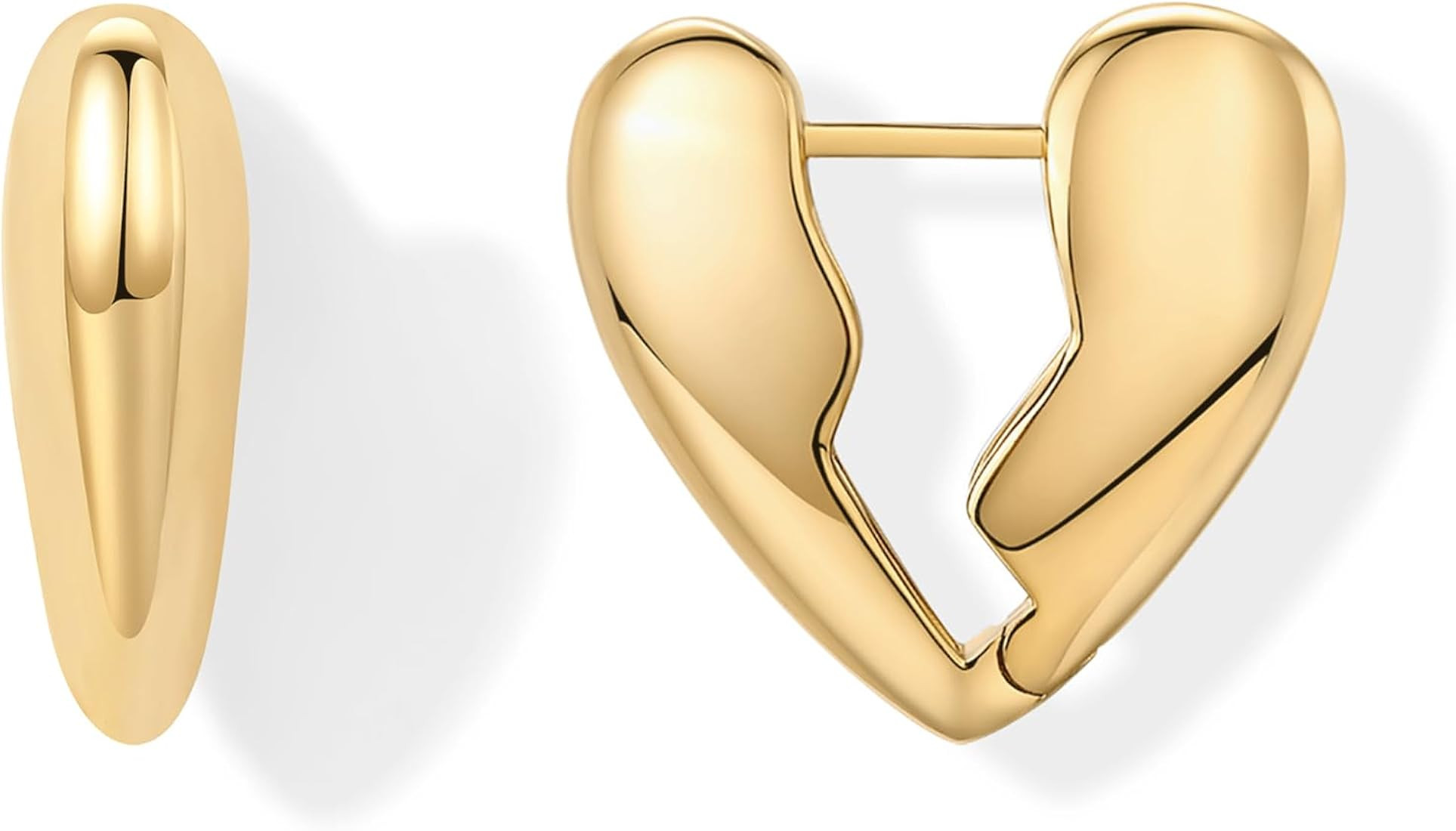 PAVOI 14K Gold Plated Bold Chunky Dupe Heart Hoop Earrings for Women | Gold Earring Pair | Amazon (US)