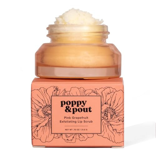 Poppy & Pout Natural Lip Scrub, Moisturizing Sugar Scrub for Dry Lips, Lip Scrubber Exfoliator with Essential Oils Smooths and Hydrates Lips, In Recyclable Glass Jars, Cruelty Free - Pink Grapefruit | Amazon (US)