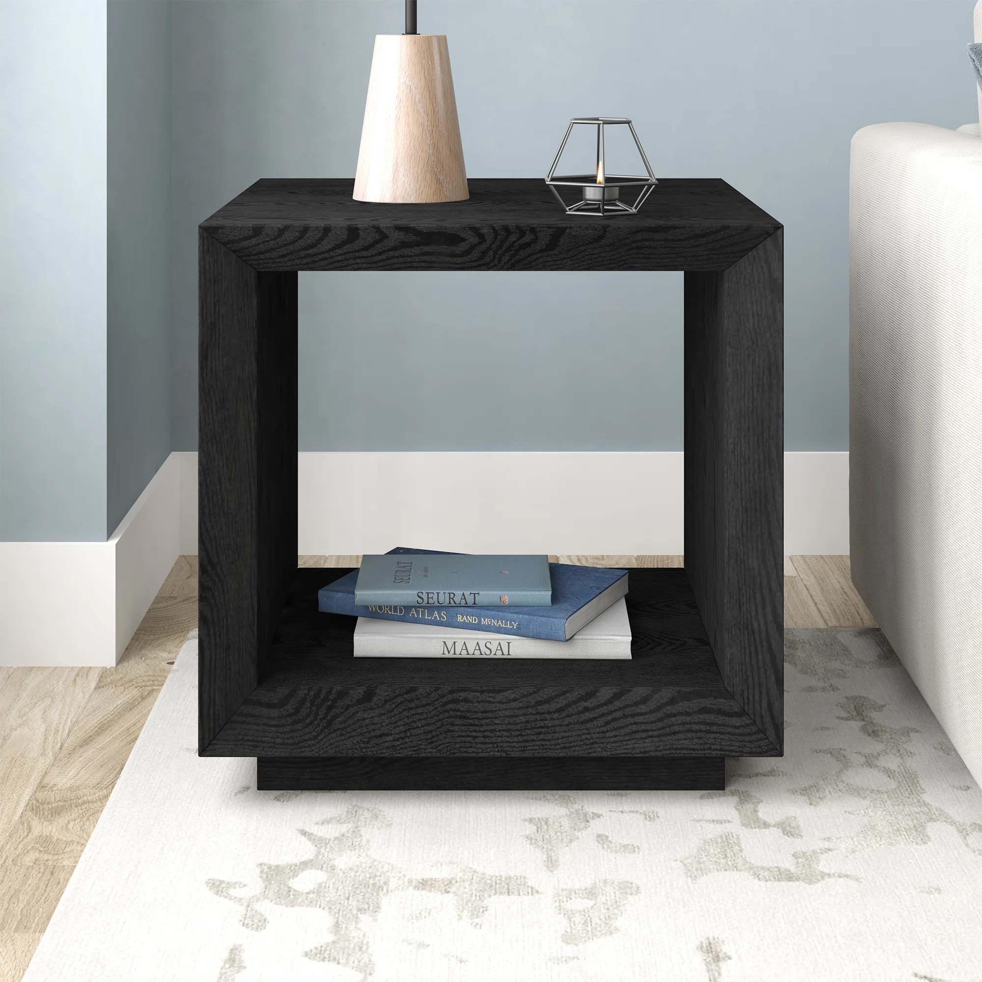 22" Wide End Table with Open Lower Shelf — Black Grain Scandinavian MDF Side Table for Living R... | Wayfair North America