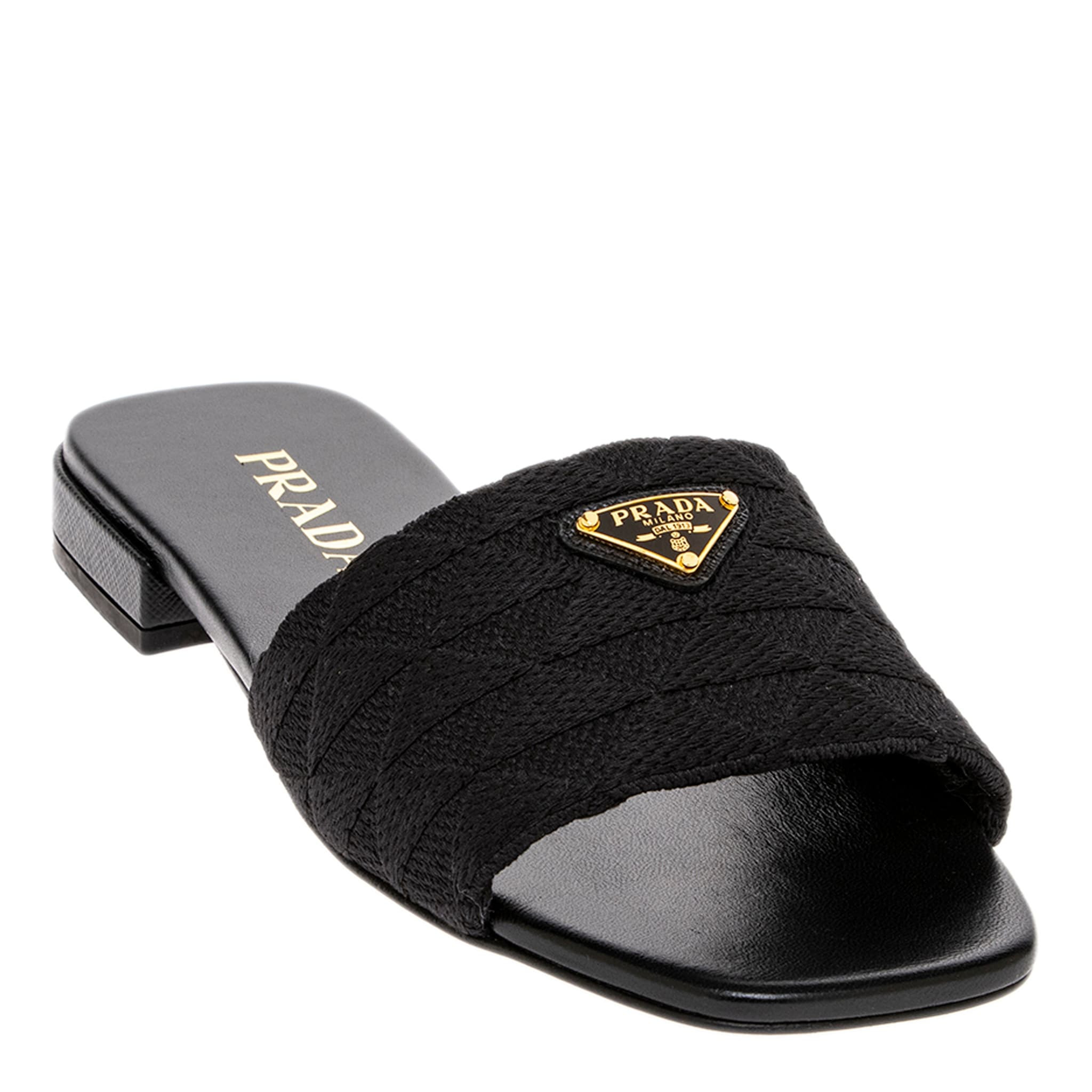 Prada Embroidered Fabric Slides | Overstock