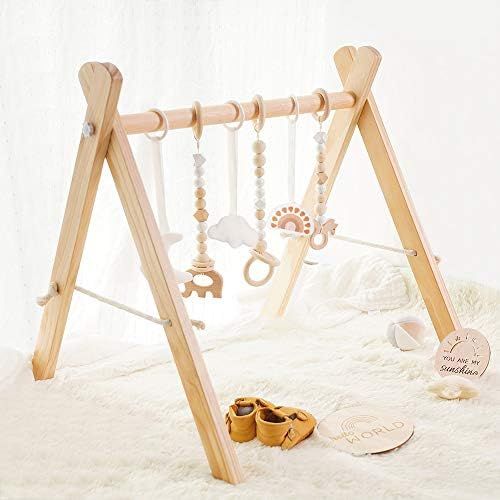 little dove Baby Play Gym Wooden Baby Gym with 6 Toys Foldable Play Gym Frame Activity Gym Hangin... | Amazon (US)