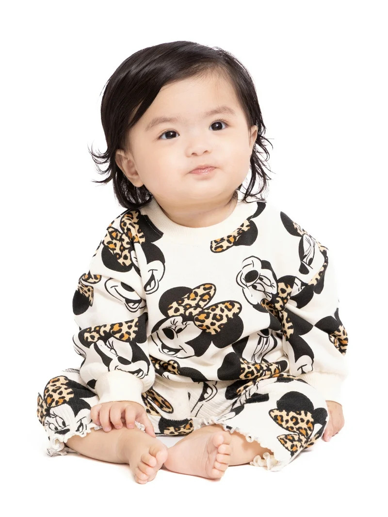 Minnie Mouse Baby Girls Print Sweatshirt and Flared Leggings, 2-Piece, Sizes 0M-24M | Walmart (US)