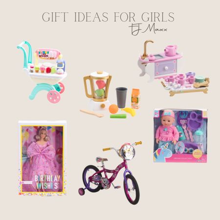 Christmas gift ideas for girls from TJ Maxx, ice cream cart, toy blender, tea, pot, set, Barbies, lol bike, baby doll set

#LTKHoliday #LTKSeasonal #LTKkids