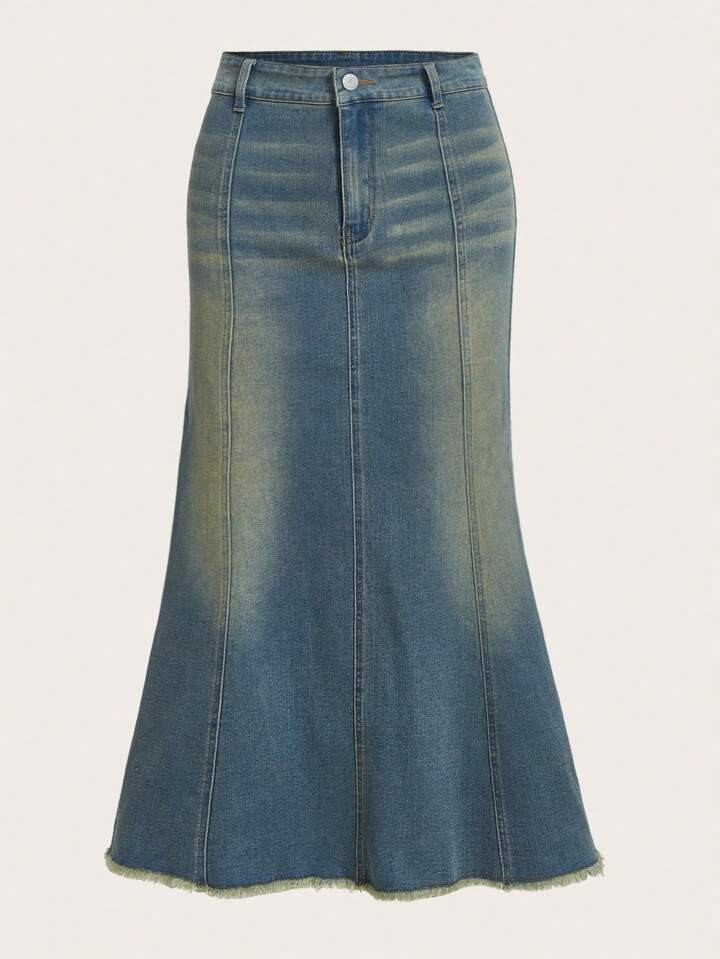 SHEIN EZwear Mermaid Hem Denim Skirt | SHEIN
