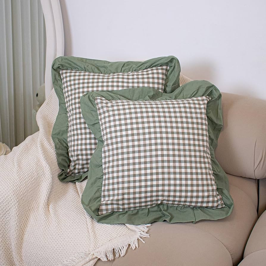 Scalloped Throw Pillow Covers 20x20 inch, Cotton Gingham Buffalo Decor Couch Pillowcase Farmhouse... | Amazon (US)