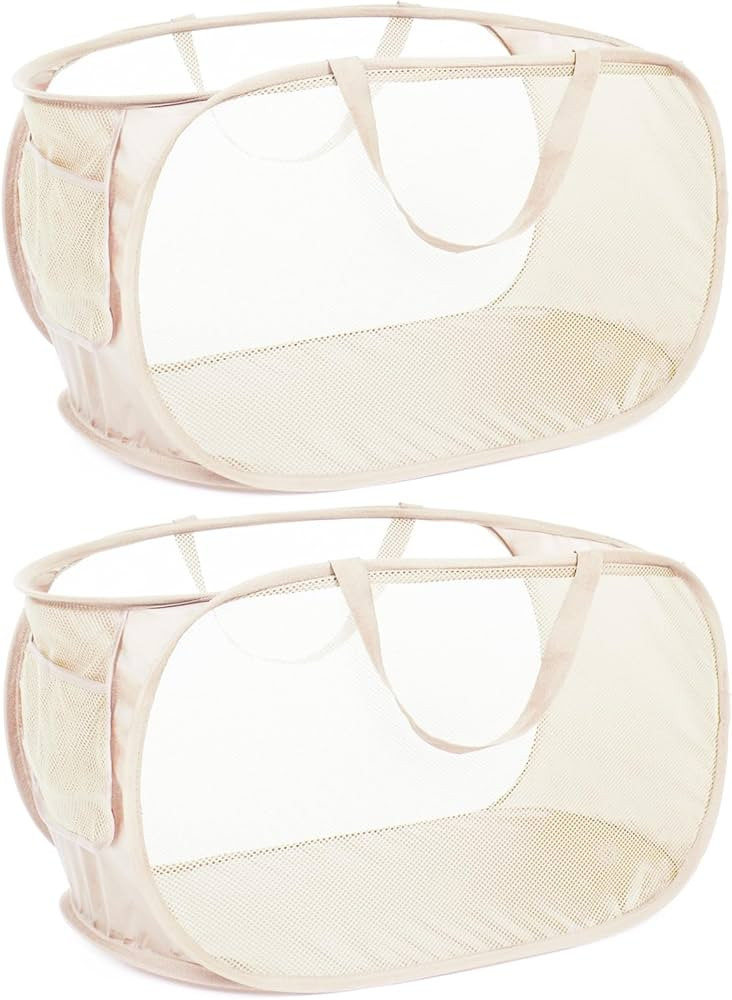 Durable Collapsible Laundry Baskets, Mesh Pop Up Laundry Hamper with Side Pocket, Foldable Clothe... | Amazon (US)