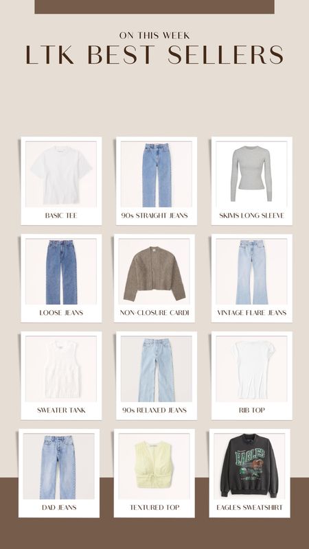 Best Sellers from the past week! 

Abercrombie style, Abercrombie jeans, 90s straight jeans, 90s relaxed jeans, fall sweaters, fall fashion 2023, fall jeans, fall denim, flare jeans, eagles sweatshirt, NFL gear, NFL sweatshirt, skims basics, skims loungewear