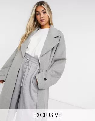 COLLUSION longline brushed faux wool overcoat in light gray | ASOS (Global)