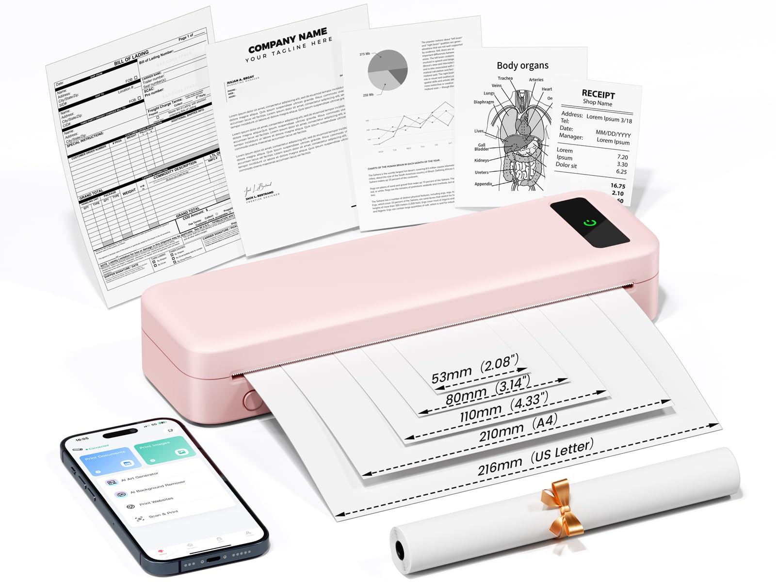 Portable Printers Wireless for Travel, A285M Bluetooth Inkless Thermal Printer Support 8.5" X 11"... | Amazon (US)