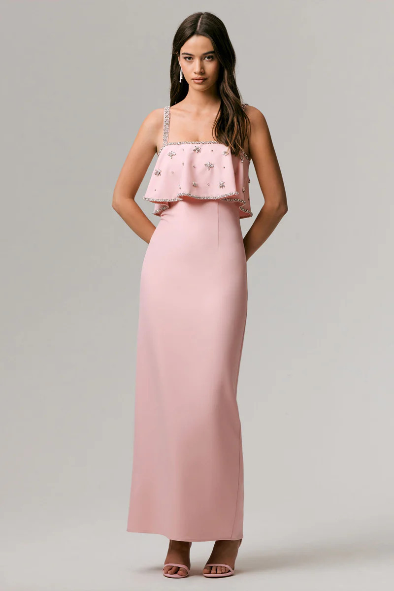 Scarlet  Pale Pink Square-Neck Embellished Maxi Dress | Club L London