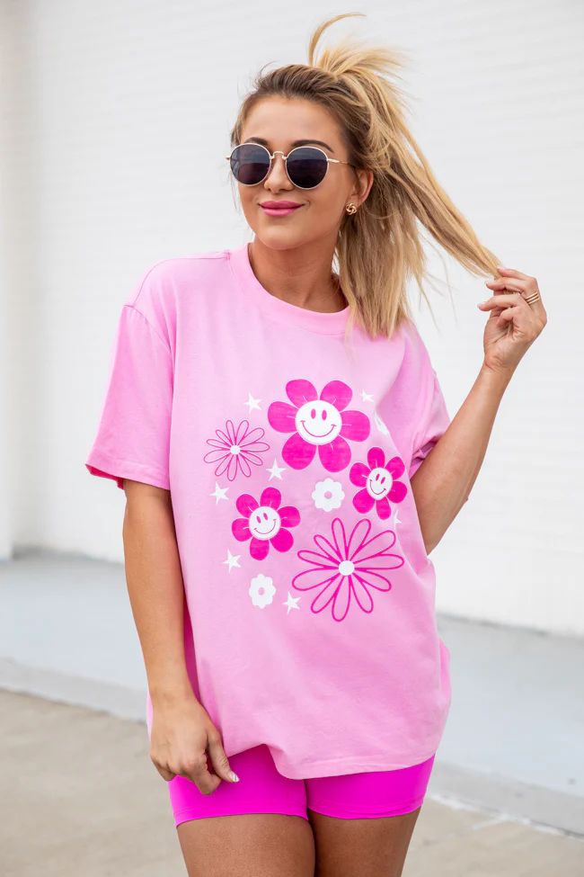 Smileys Daisy's Pink Oversized Graphic Tee | Pink Lily