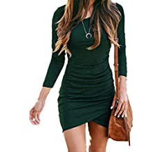 BTFBM Women Fashion Ruched Elegant Bodycon Long Sleeve Wrap Front Solid Color Casual Basic Fitted... | Amazon (US)