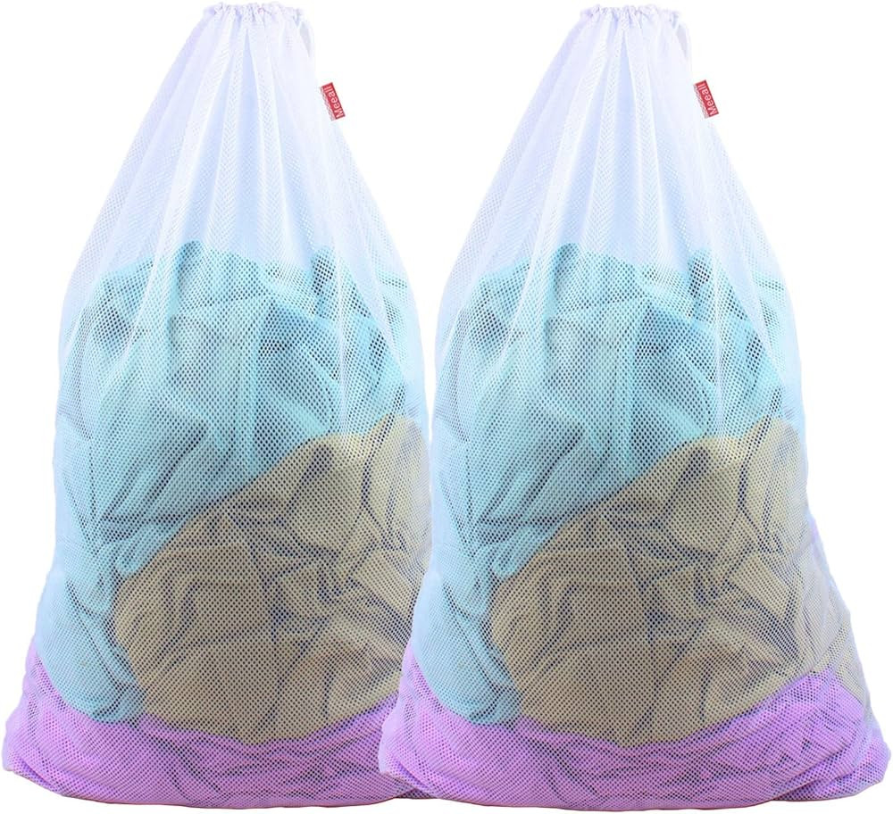 Meeall 2 Pack Mesh Laundry Bags Foldable Heavy Duty Large Laundry or Travel Organizer Bags with D... | Amazon (US)