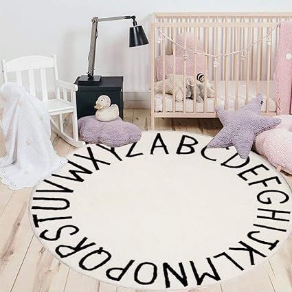 HEBE 4ft Round Kids ABC Rug Alphabet Nursery Rug for Bedroom Playroom Non Slip Educational Playma... | Amazon (US)