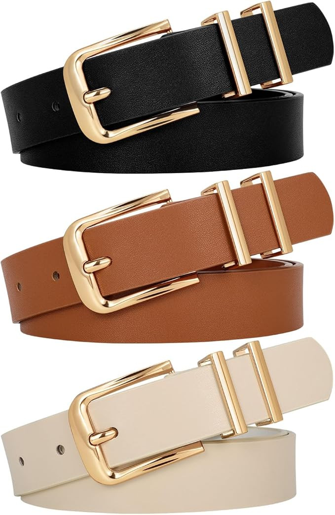 WERFORU 3 PACK Women Belt Women Fashion Leather Belts for Jeans Pants Ladies Belts with Gold Buck... | Amazon (US)
