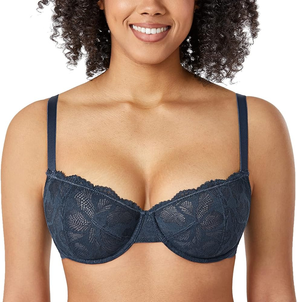 DELIMIRA Women's Lace Sheer See Through Sexy Balconette Plus Size Unlined Underwire Bra | Amazon (CA)