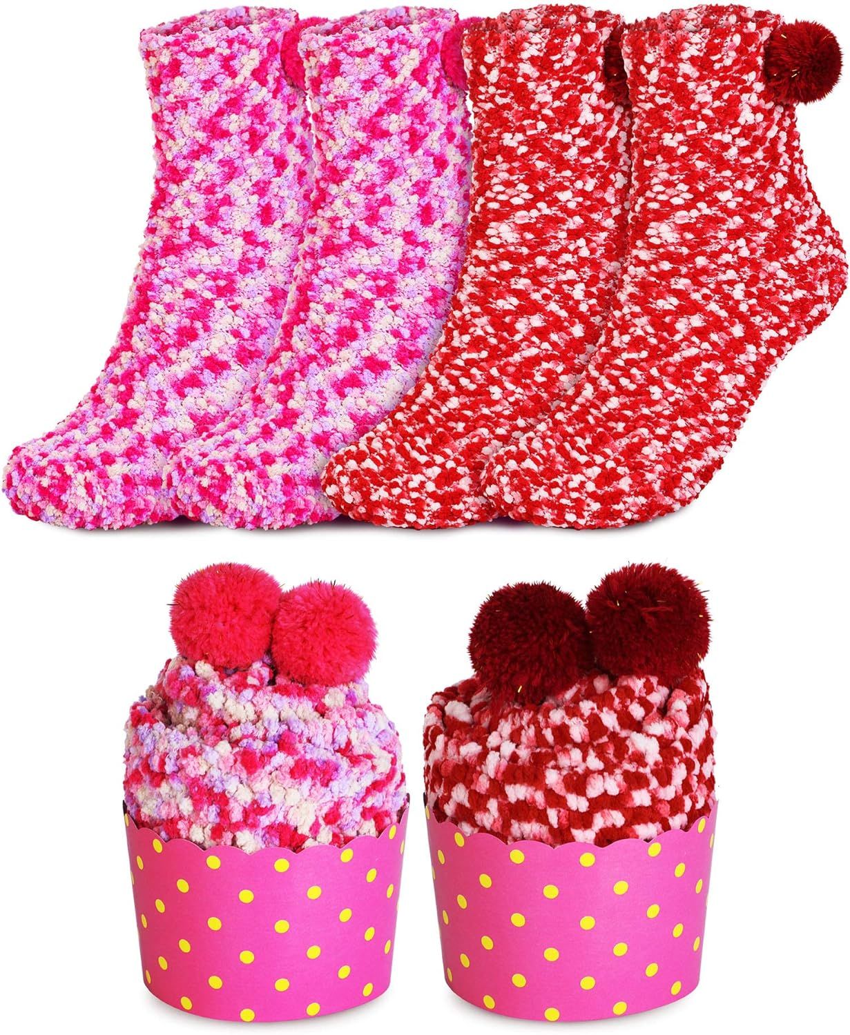 2 Pairs Cupcake Socks For Women Winter Fuzzy Fluffy Sleeping Warm Soft Socks In A Box Christmas V... | Amazon (US)