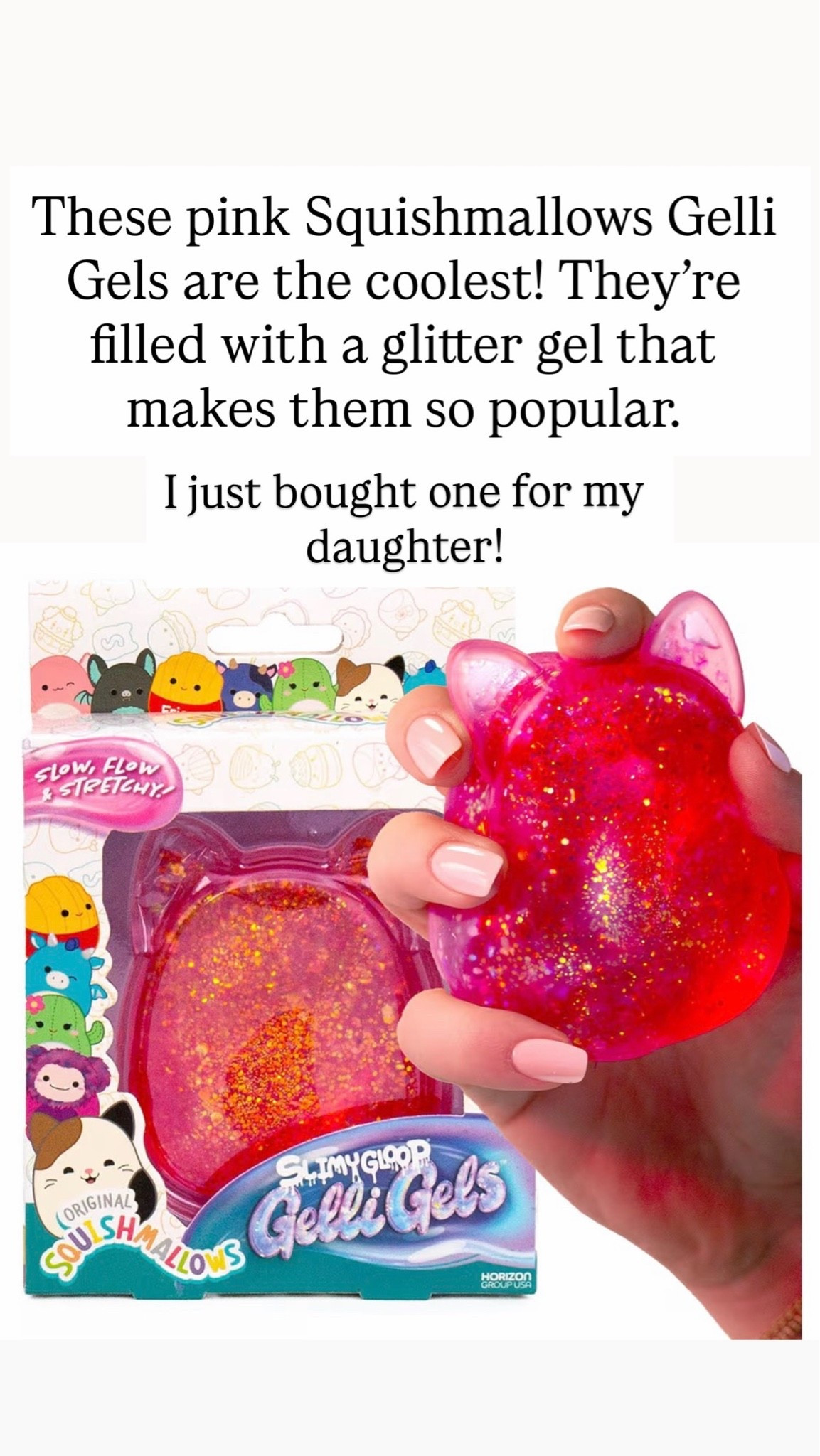 This pink Squishmallows Gelli Gel is filled with mesmerizing slow-flow glitter that makes every squeeze more satisfying than a regular stress ball.

#LTKKids