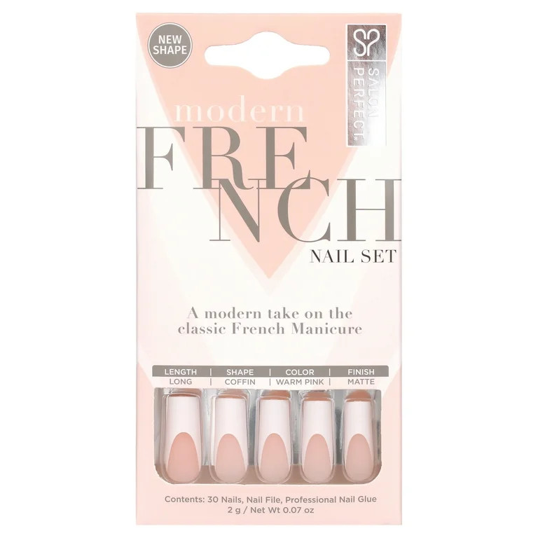 Salon Perfect Artificial Nails, 156 Modern French Thick White Tip, File & Glue Included, 30 Nails | Walmart (US)