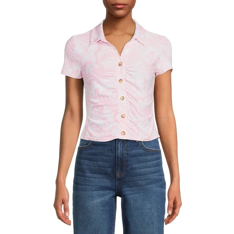 No Boundaries Juniors’ Button Front Top with Collar | Walmart (US)