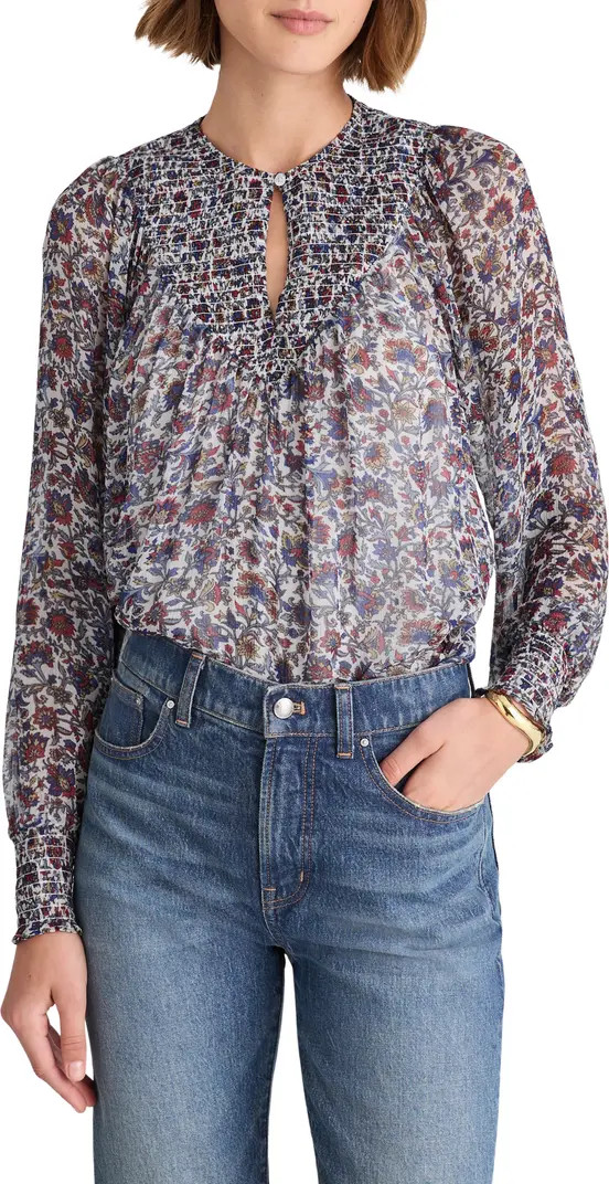 Smocked Split Crewneck Top | Nordstrom