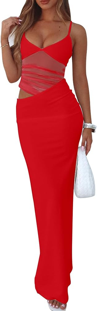 BORIFLORS Women's Sexy Bodycon V Neck Spaghetti Strap Maxi Dress Elegant Backless Cocktail Evenin... | Amazon (US)